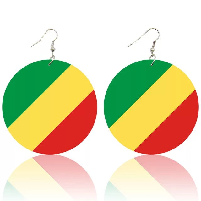 West Africa Countries Hand Painted Flags Wooden Dangle Earrings