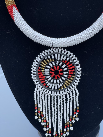African Zulu Inspired Beaded Tassel Pendant Necklace