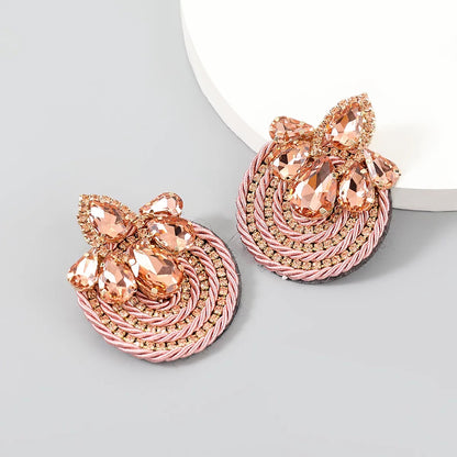 Gorgeous Crystal Rhinestones Thread Woven Round Statement Stud Earrings