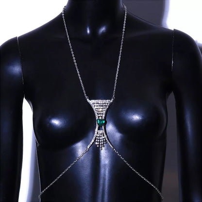 Crystal Centred Rhinestone Tassels Bra Bracket Statement Body Jewellery Chain