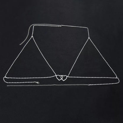 Crystal Rhinestone Single Layered Cross Bra Statement Body Chain Jewelle