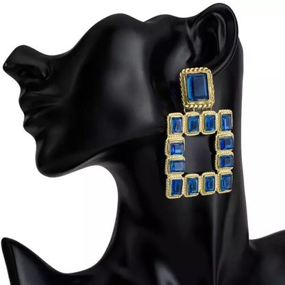 Elegant Sparkling Rhinestone Square Statement Dangle Stud Earrings