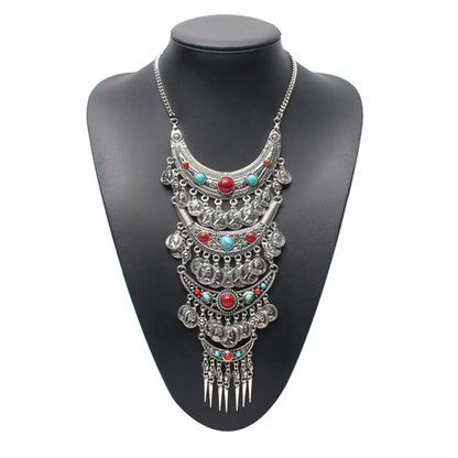 Boho Tribal Gypsy Indian Turkish Moroccan Native Inspired Style Coin Necklace