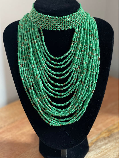 Authentic Green Tribal African Ethnic Maasai Choker Necklace