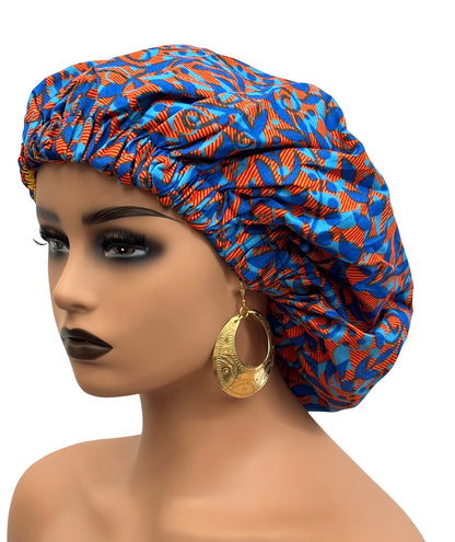 African Ankara Cotton Print Fabric With Satin Silk Lining Revisable Bonnet Caps