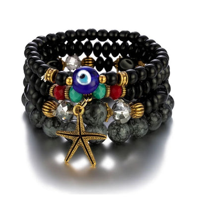 Bohemia 4 Pieces Seastar Glass Beaded Charm Bracelets Sets