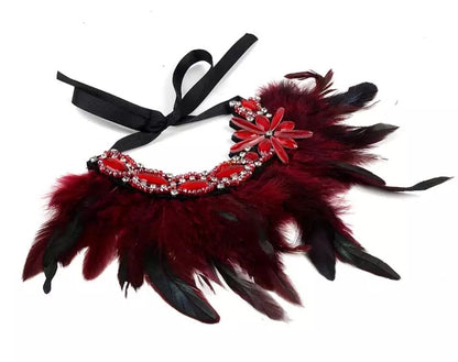 Sparkling Crystal Rhinestone And Feathers Pendant Choker Necklace
