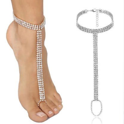 Sparking Crystal Rhinestone Barefoot Sandals Beach Jewellery Toe Anklet