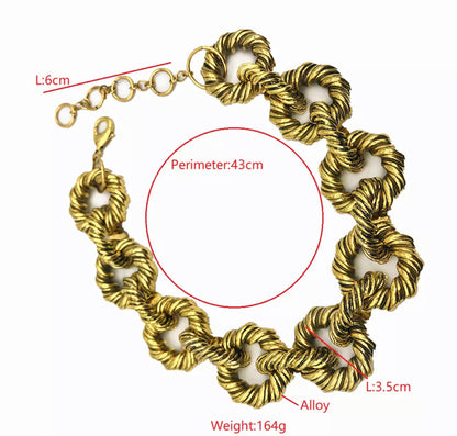 Elegant Gold Plated Interlocking Metal Choker And Bracelet Jewellery Set