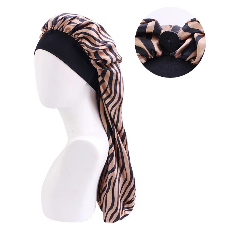 Long Single Layered Satin Silk Stripped Bonnet Caps For Braids And Long Hair