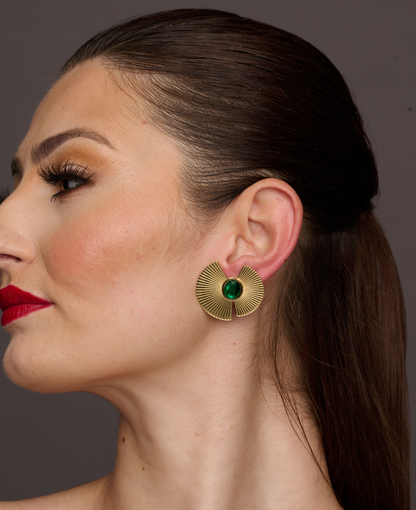 Elegant Glam Flower Designed Alloy Green Rhinestone Stud Earrings