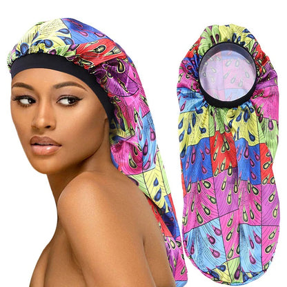 Ankara Satin Silk Long Single Layered Bonnet Caps For Braids And Long Hair