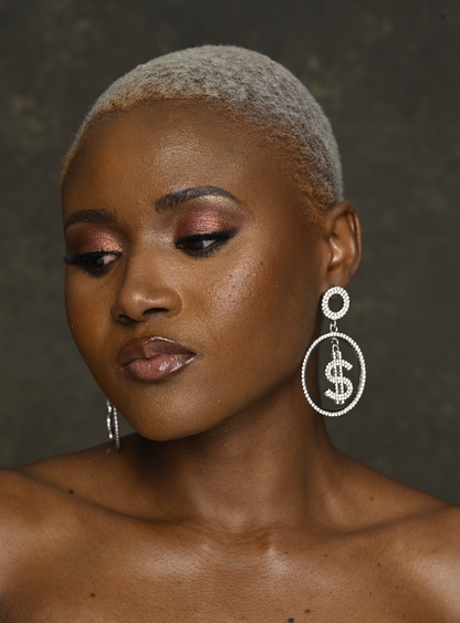 Dollar Sign Statement Diamante Rhinestone Dangle Earrings