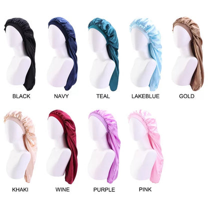 Luxury Satin Silk Long Double Layered Bonnet Caps For Braids And Long Hair