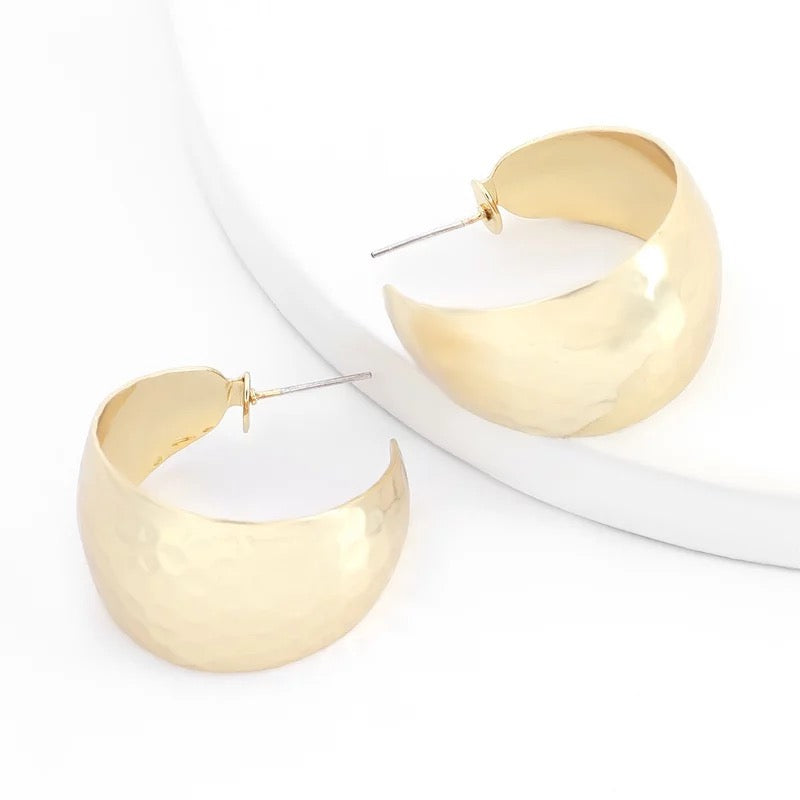 Hammered Brass Stud Statement Earrings