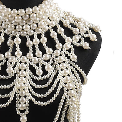 Boho Faux Pearls Shoulders Statement Tassel Chain Body Jewellery