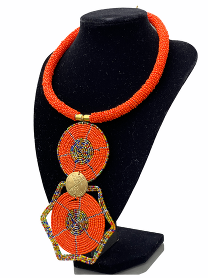 Authentic African Ethnic Tribal Beaded Disc Pendant Necklace Fashion Jewellery