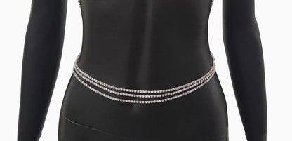 3 Rows Rhinestone Glam Belly Statement Body Chain Jewellery