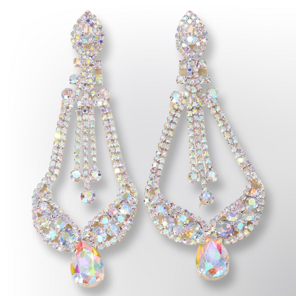Elegant AB Colours Diamante Rhinestone Stud Dangle Earrings