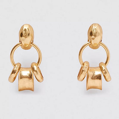 Gold Plated Hammered Alloy Metal Dangle Earrings