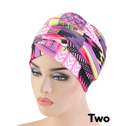 Pre Tied Long Stretch Printed Ankara Fabric Turban Head Wraps
