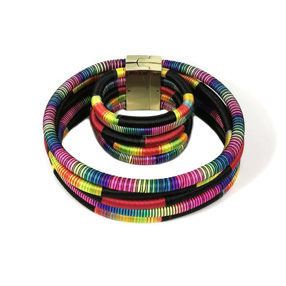 Multilayered Collar Choker Necklaces and Bangle Cuff Sets
