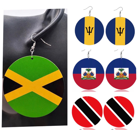 Caribbean Countries Hand Painted Flags Wooden Dangle Earrings