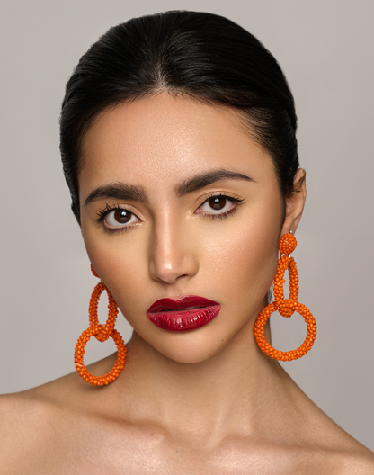 Orange Bohemian Beaded Dangle Earrings