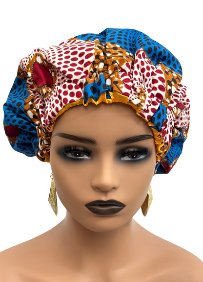 African Ankara Cotton Print Fabric With Satin Silk Lining Revisable Bonnet Caps