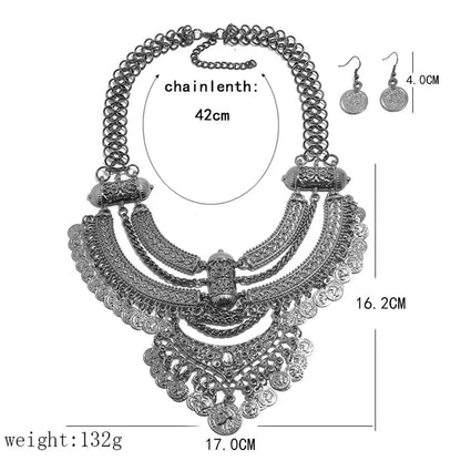 Boho Tribal Gypsy Indian Turkish Moroccan Native Inspired Style Necklace Set