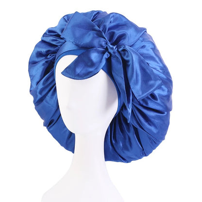 Satin Silk Single Layered Large Bonnet Cap With Long Wide Ties