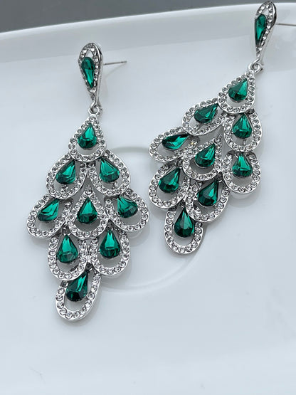 Crystal Diamante Rhinestone Sparkle Water Drop Elegant Statement Earrings