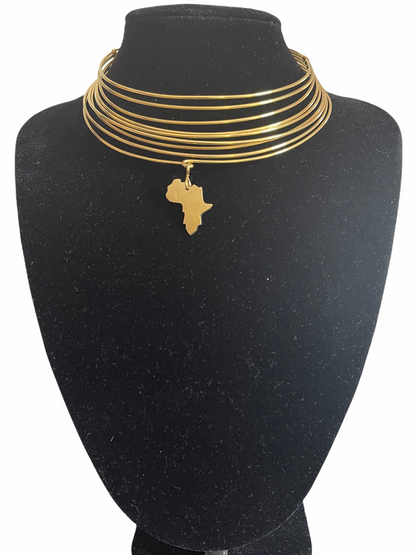 Authentic African Map Brass Metal Choker Pendant Necklace