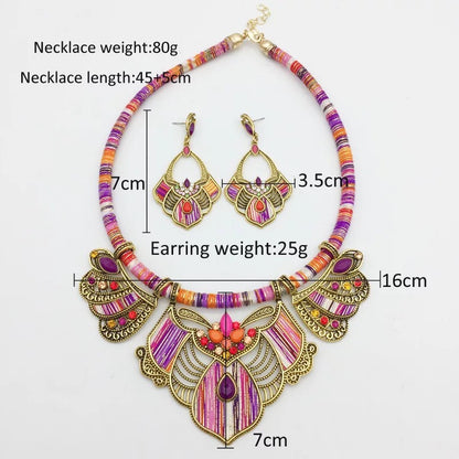 Bohemian Colourful Ethnic Beaded Crystals Statement Necklace Set