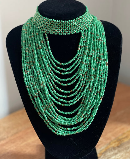 Authentic Green Tribal African Ethnic Maasai Choker Necklace