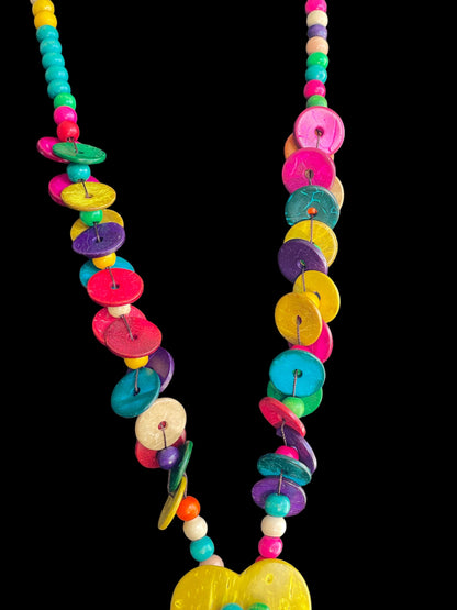 Extra Long Bohemian Multicolour Ethnic Coconut Shells Beaded Necklace