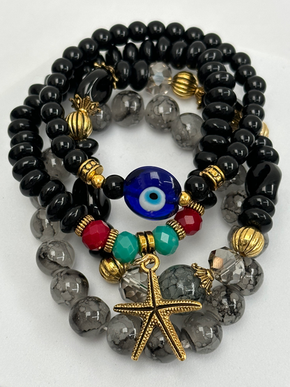 Bohemia 4 Pieces Seastar Glass Beaded Charm Bracelets Sets