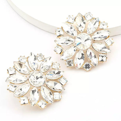 Luxury Crystal Rhinestones Flower Designed Statement Stud Earrings