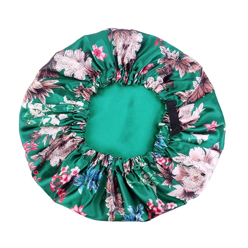 Adjustable Printed Fabric Double Layered Revisable Satin Silk Bonnet Caps