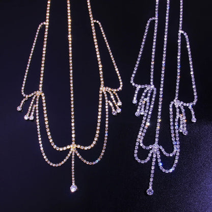 Crystal Diamante Rhinestone Multi layered Tassels Headpiece Hair Jewelle