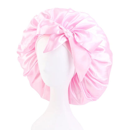 Satin Silk Single Layered Large Bonnet Cap With Long Wide Ties