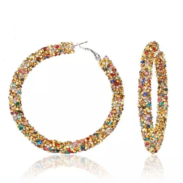 Diamante Rhinestone Glitter Hoop Earrings