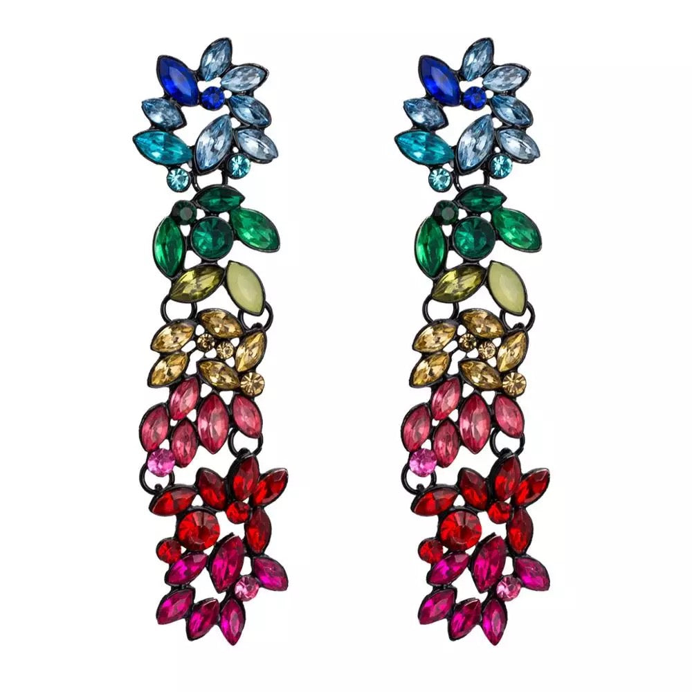 Long Crystal Diamante Rhinestone Sparkling Statement Stud Dangle Earrings