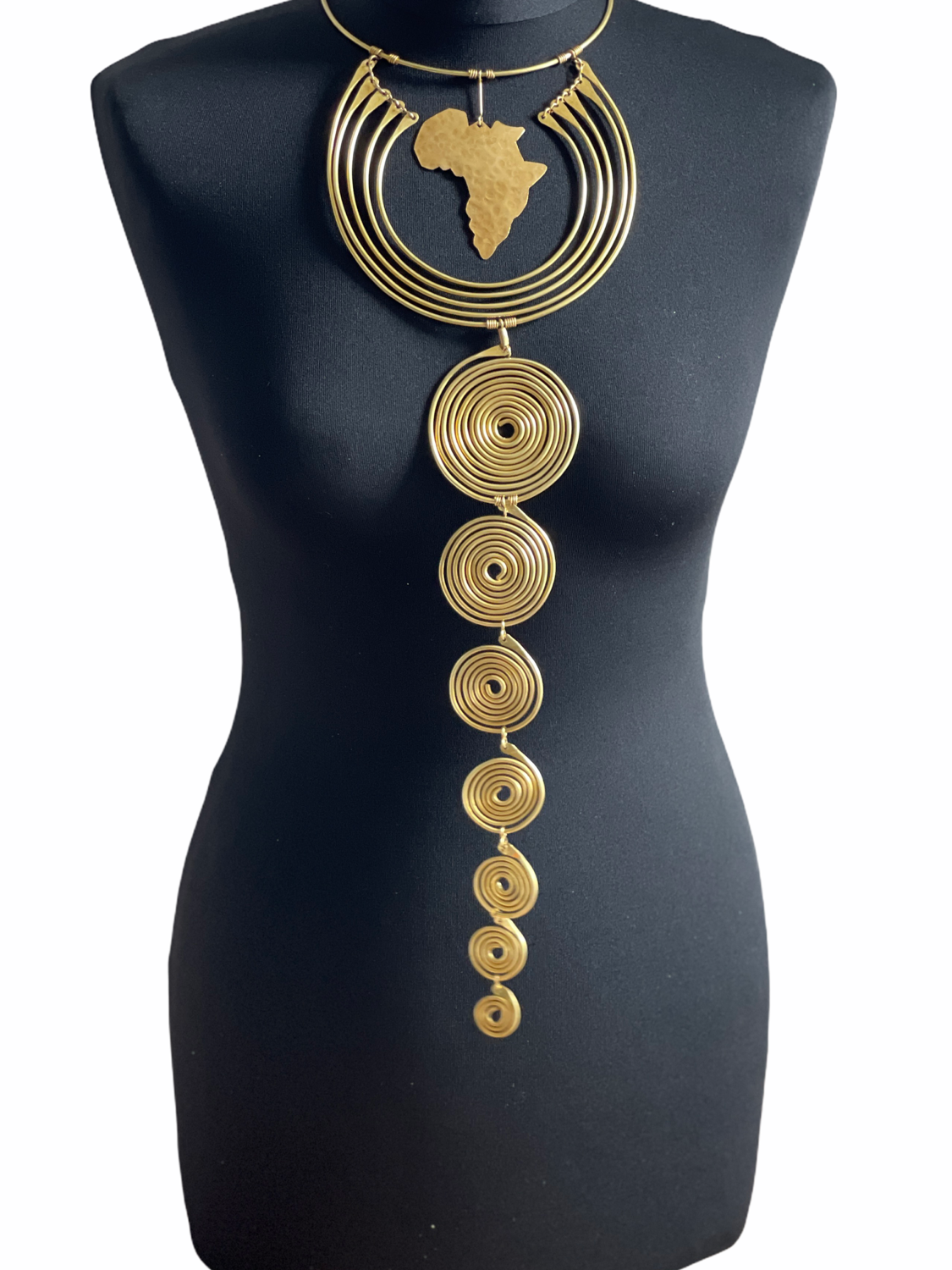 Authentic Unique African Craftsmanship Brass Metal Statement Pendant Necklace