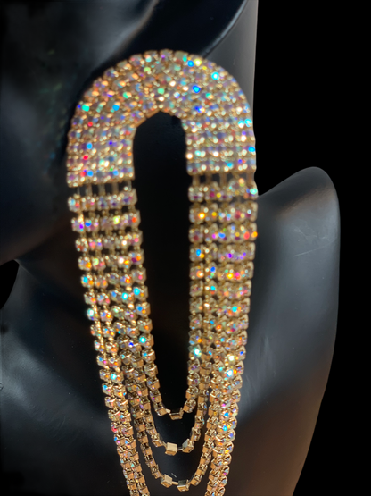 Glamorous Oversized Statement Rhinestone Tassel Earrings