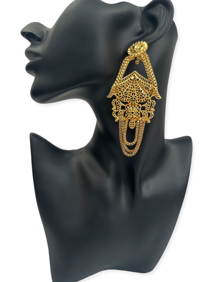 Long Elegant 24K Gold Plated Copper Tassel Dangle Statement Earrings