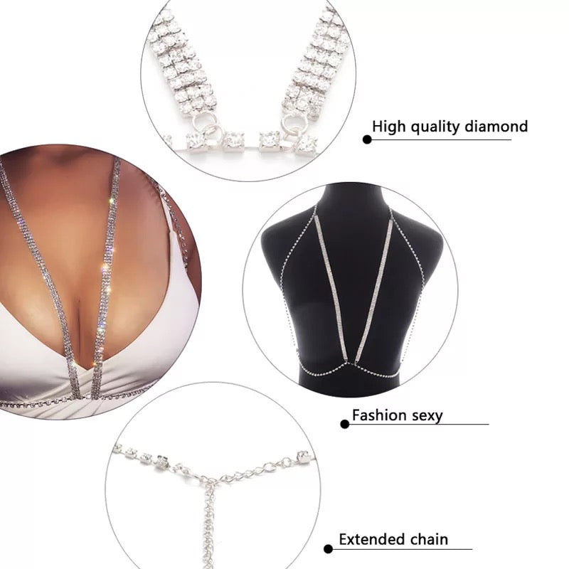 Crystal Rhinestone Bralette Bra Statement Body Chain Jewellery