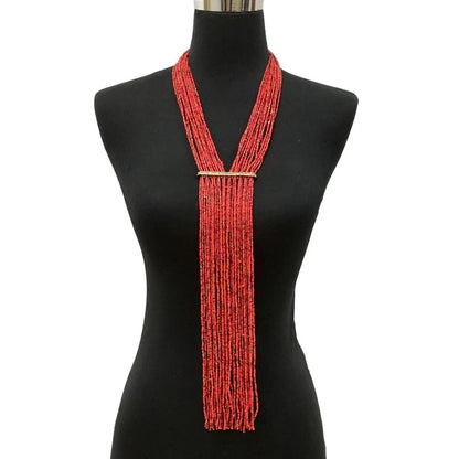 Long Bohemian Tribal Rhinestone Beaded Statement Necklace