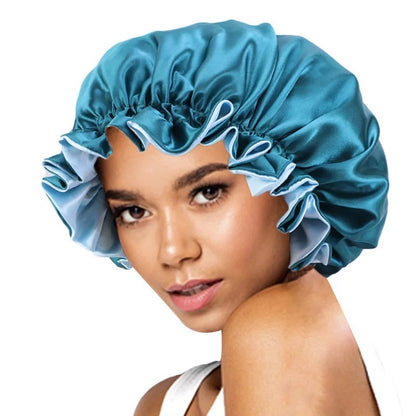 Large Luxury Satin Silk Revisable Bonnet Caps With Ruffle Edges