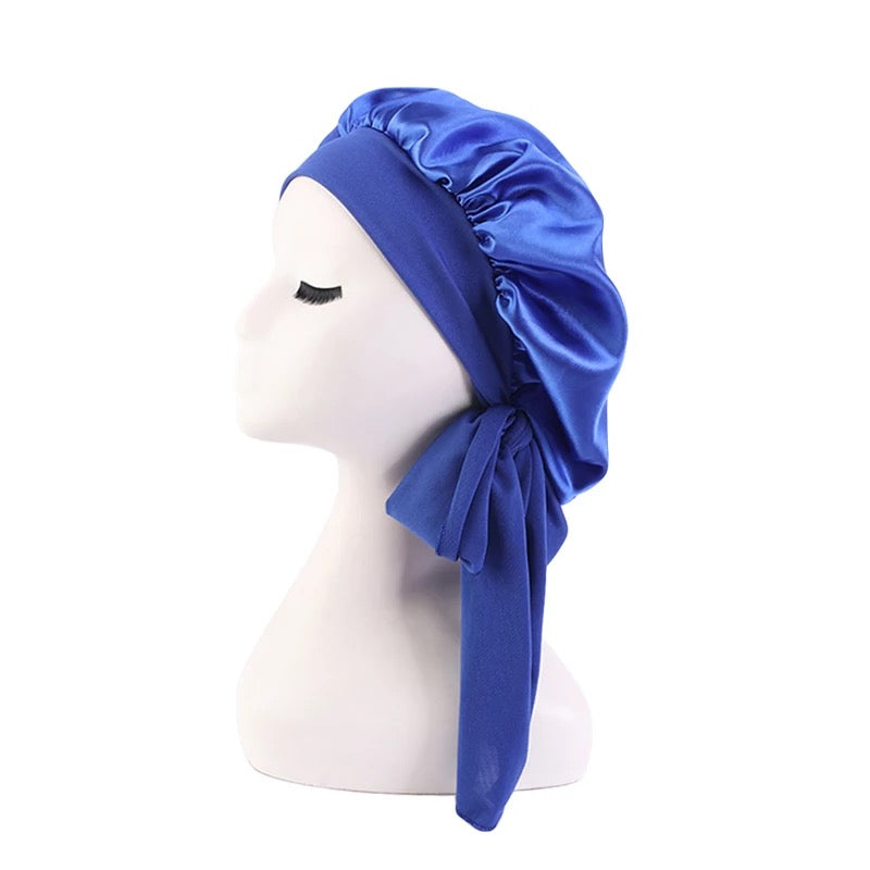 Satin Silk Single Layered Stylish Bonnet Cap With Long Wide Ties